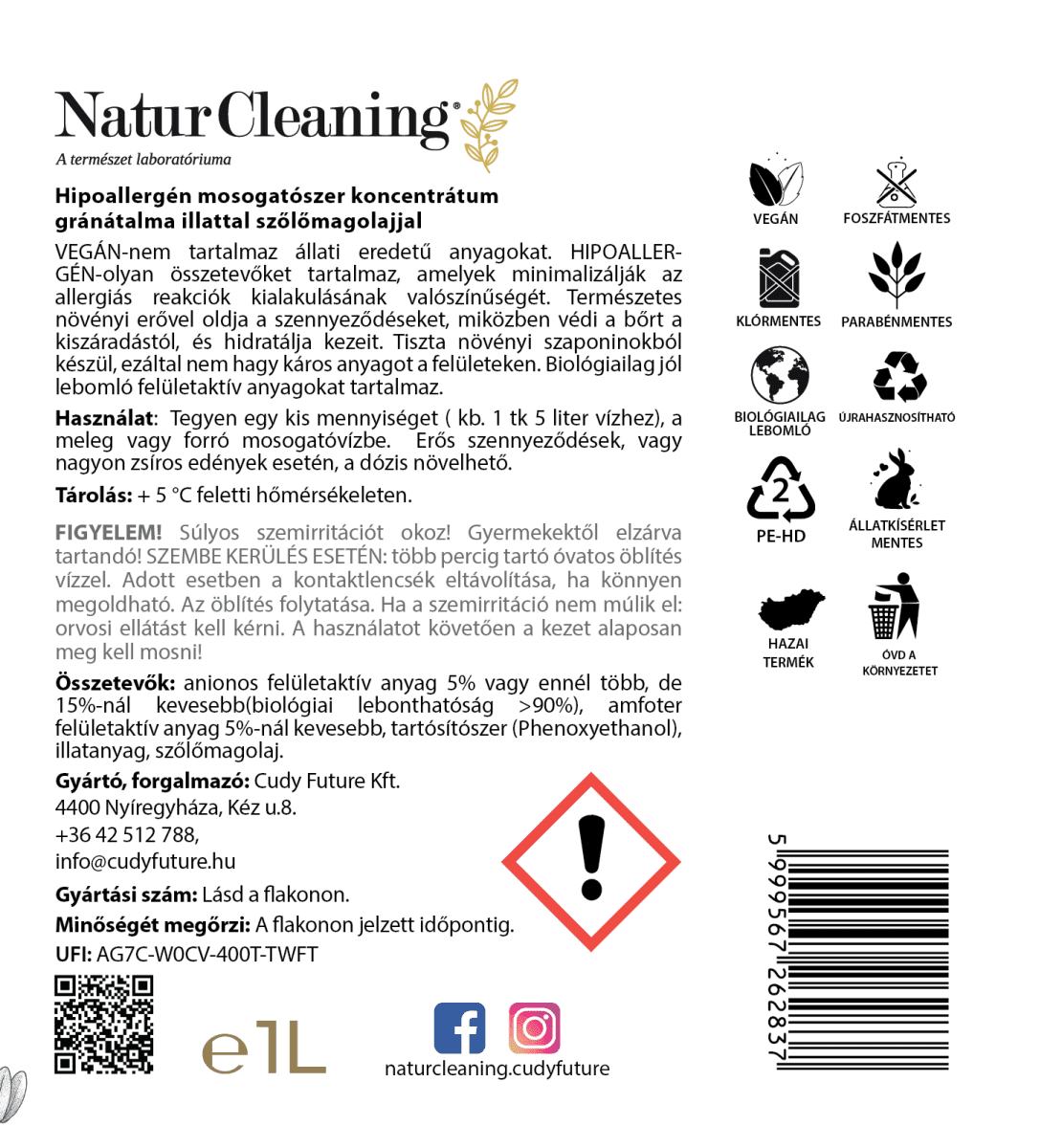 Naturcleaning Mosogatószer koncentrátum Gránátalma 1000ml