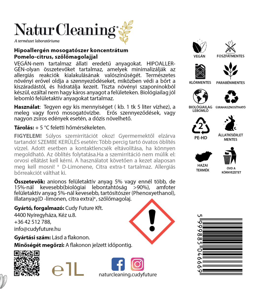 Naturcleaning Mosogatószer Koncentrátum Pomelo-Citrus 1000ml