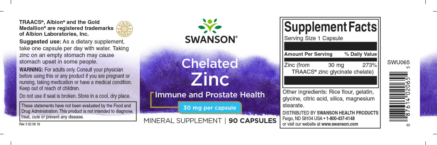 Swanson Chelated Zinc 30 mg 90 kapszula