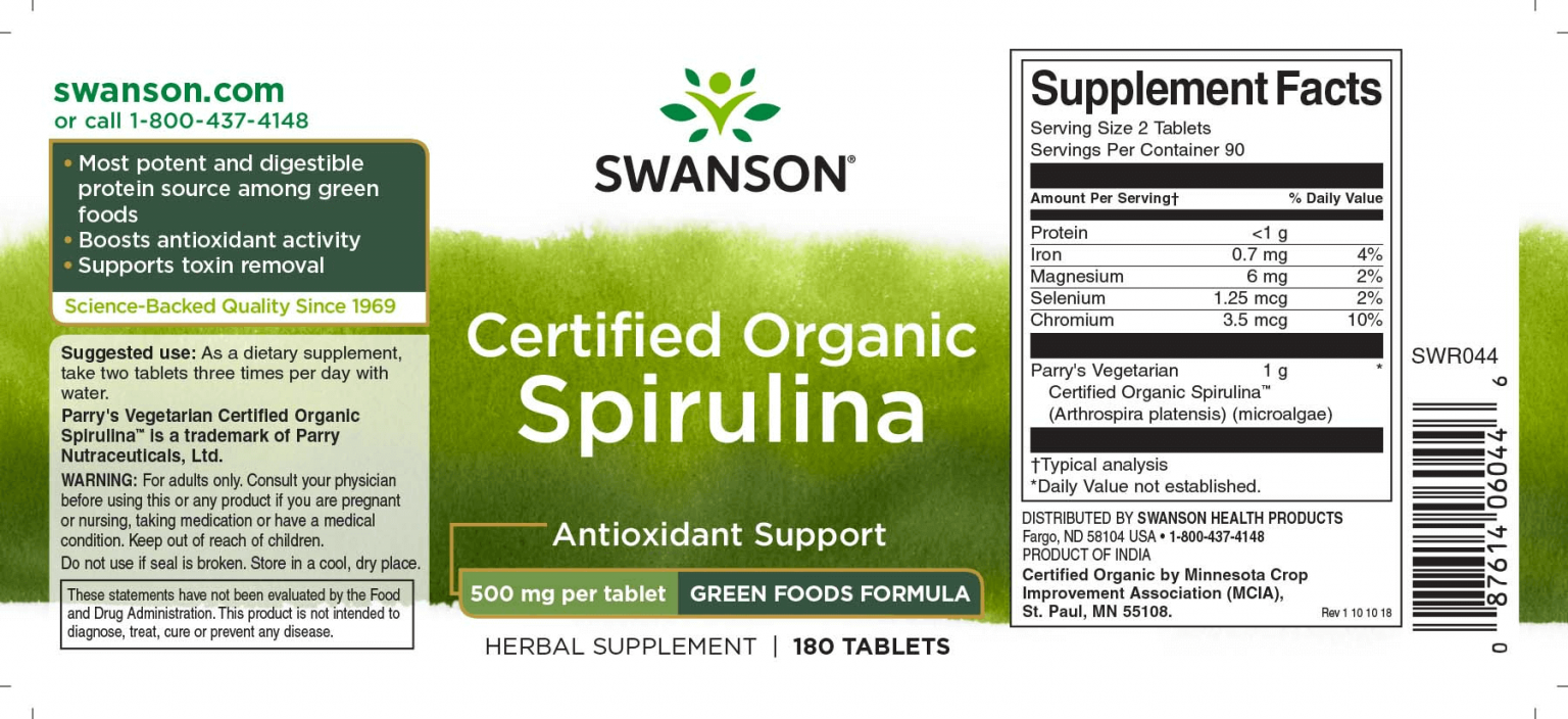 Swanson Spirulina alga 500mg / 180db