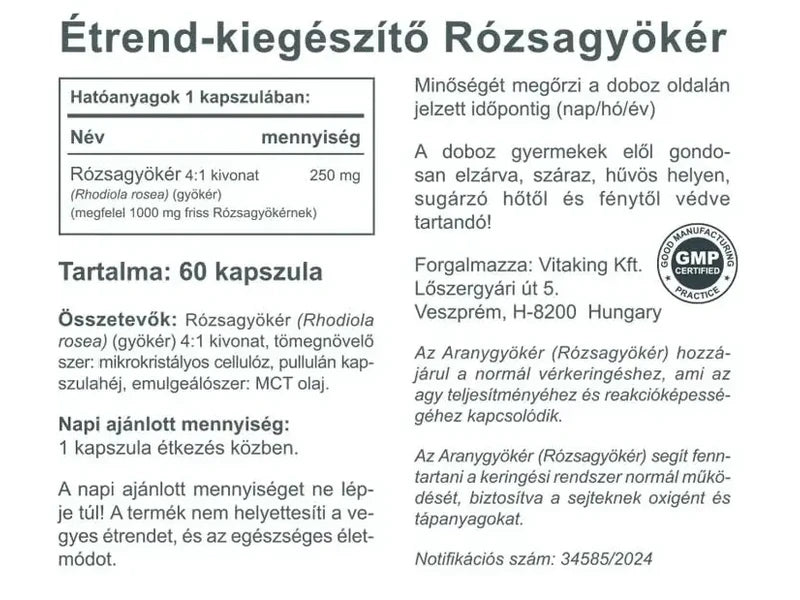 Vitaking Rhodiola rosea Aranygyökér kapszula 60db