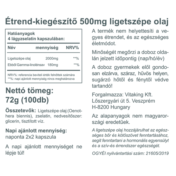 Vitaking Evening Ligetszépe olaj 500mg lágyzselatin kapszula 100db